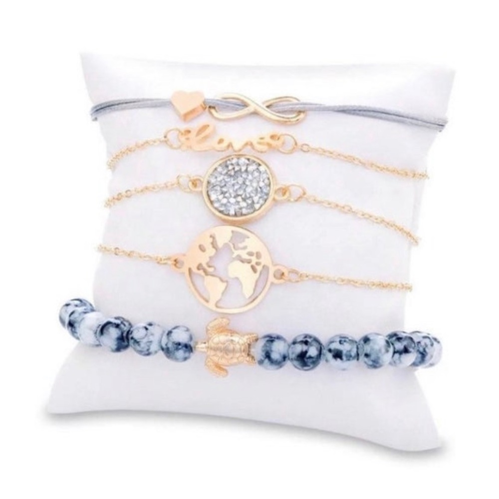 Sea Turtle Planet Beaded Stack Bracelet